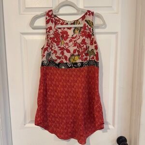 Cabi 948 Womens Silk Floral Butterfly Mixed Print Sleeveless Top Red Small